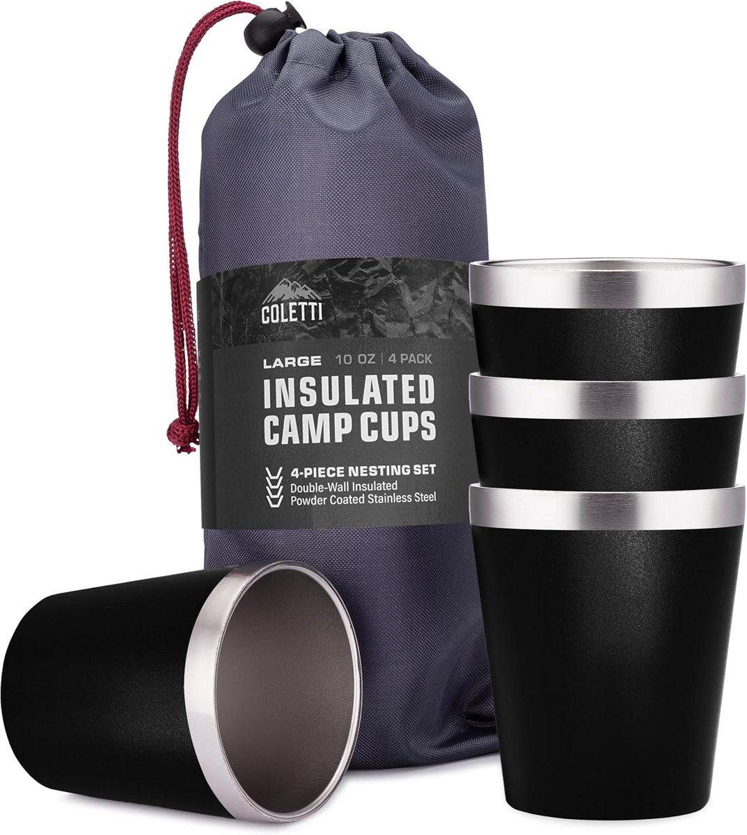 Set van 4 Roestvrijstalen Bekers (300ml) - Stapelbaar & Isoleerend voor Camping, Reizen en Thuis