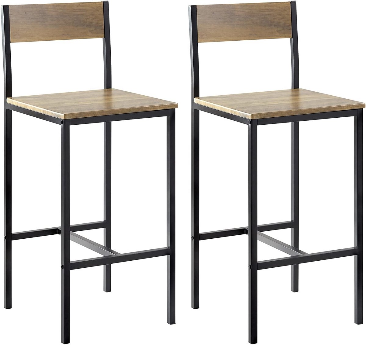 Set van 2 Barkrukken met Rugleuning en Voetensteun - Zithoogte 67 cm