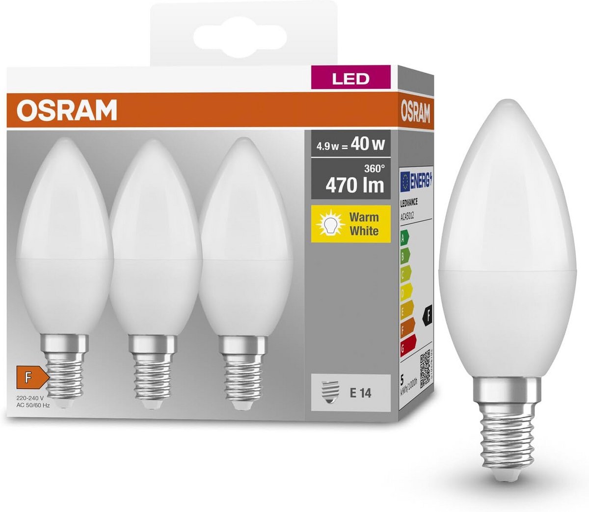 E14 LED Kaarslamp 3-Pack Warmwit Dimbaar Laag Energieverbruik