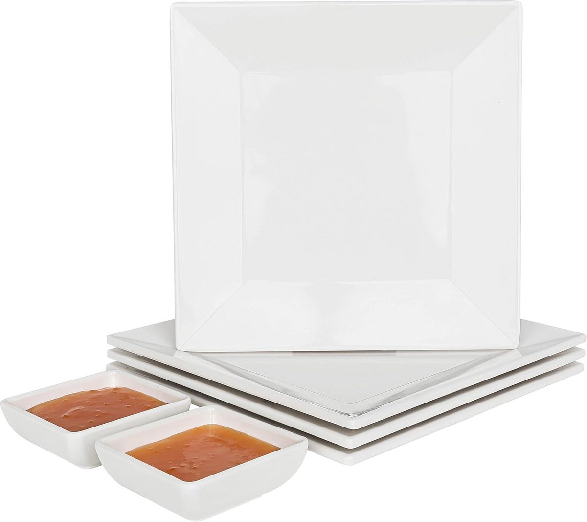 Set van 4 Witte Vierkante Borden 25,4 cm Melamine Onbreekbaar Serviesset