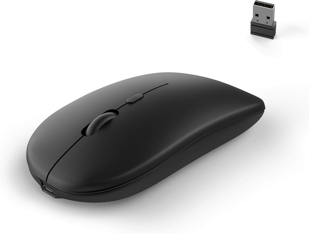 Draadloze muis zwart - 2.4GHz + Bluetooth 5.0 - Ergonomisch - Stille klik - 800/1200/1600 DPI - Oplaadbaar