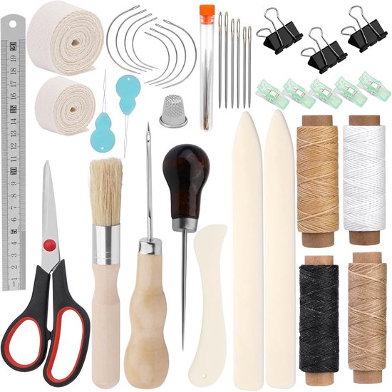 41 Piece Boekbindset - Boekbindgereedschap Starter Kit met Binding Tape - Vouwen - Waxed Wire - Awl voor DIY Beginners