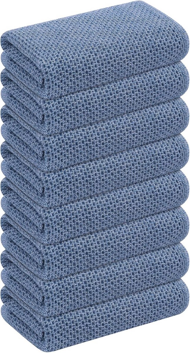 8 Keukendoeken 100% Katoen Wafelweefsel Marineblauw - Super Absorberend, Zacht & Sneldrogend