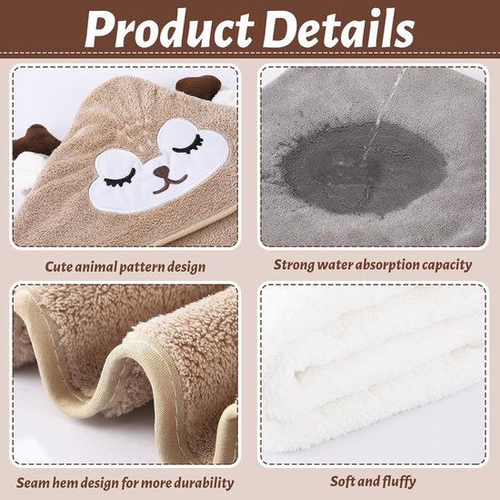Badhanddoek met capuchon voor baby's, 3-delig, super absorberend, 80 x 80 cm, 100% katoen, kaki/grijs — afbeelding 4