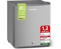 Stillstern Mini Koelkast 45L – Minibar met Vriesvak – Stille Koelkast met Slot en Automatische Ontdooiing – Tafelmodel – Zilver