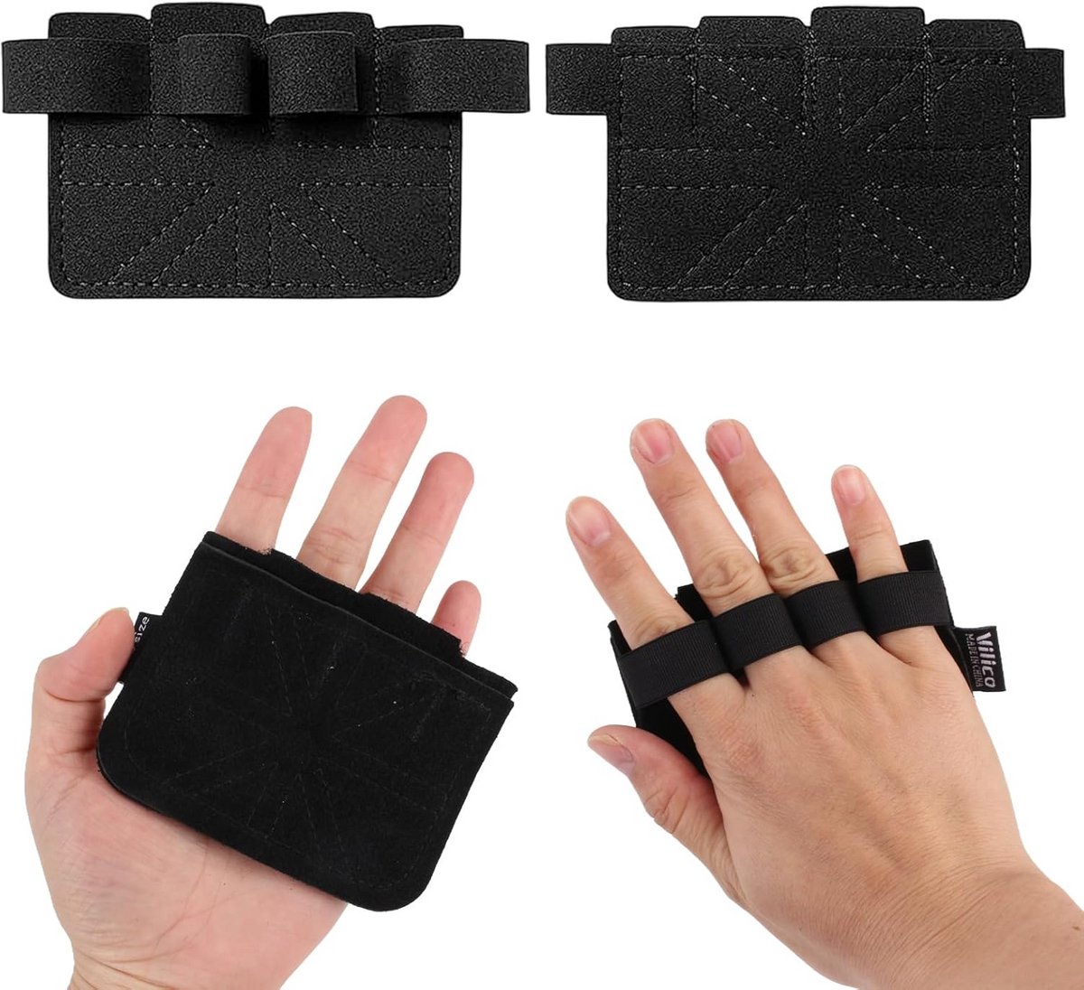 Grip Pads - Kracht Training - Handen Beschermen - Versterkt Leer - 2 Stuks - Zwart