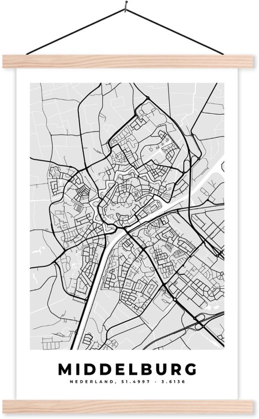 Affiche scolaire - Plan de la ville - Middelburg - Grijs - Wit - 40x60 cm - Lattes vierges