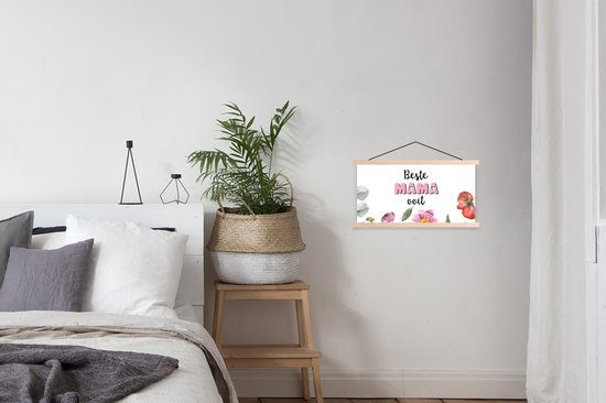 Posterhanger incl. Poster 60x30 cm - Schoolplaat - Spreuken - Quotes Beste Mama Ooit - Cadeau moeder - Moederdag - Bloemen - Textielposter - Blanke latten