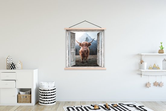 Porte-affiche avec affiche - Affiche scolaire - Highlander écossais - Vache - Rural - Transparent - 120x120 cm - Lattes transparentes