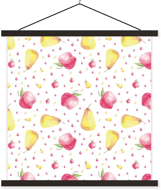 Porte-affiche avec affiche - Affiche scolaire - Poires - Pommes - Aquarelle - 120x120 cm - Lattes noires