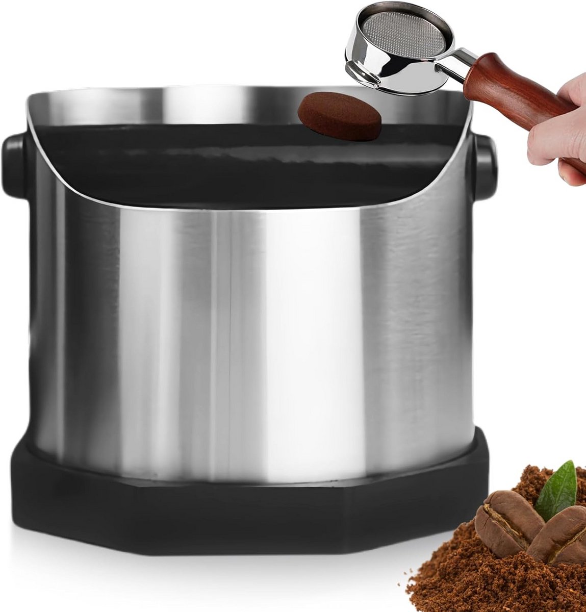 Koffie Afklophouder RVS voor Espresso Baretstaaf - Koffiedikcontainer met Antislip Bodem