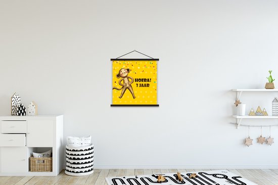 Porte-affiche avec affiche - Affiche scolaire - Anniversaire enfant - 3 ans - Peluche - 40x40 cm - Lattes noires