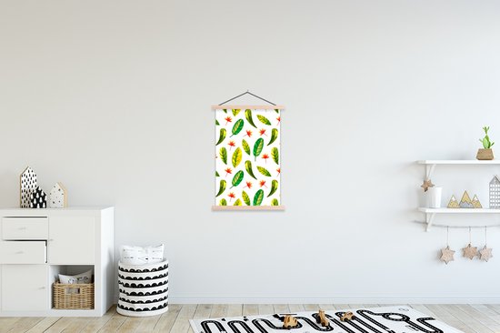 Posterhanger incl. Poster 60x90 cm - Schoolplaat - Jungle - Bladeren - Design - Textielposter - Blanke latten