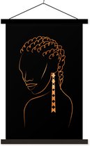 Porte-affiche avec affiche - Affiche scolaire - Femme - Or - Boucle d'oreille - Dessin au Line - 60x90 cm - Lattes noires