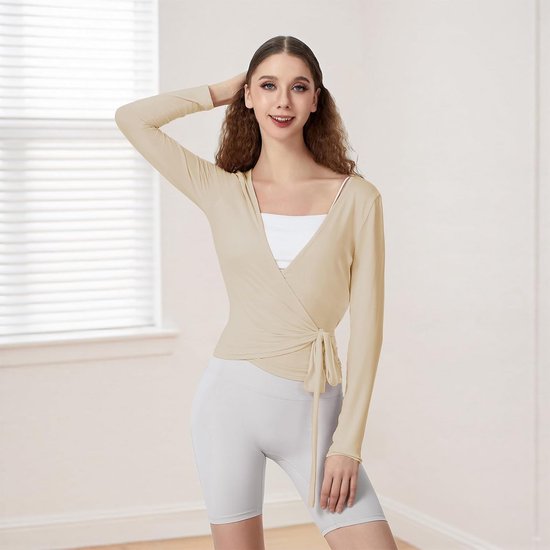 Dames Wrap Vest Lange Mouwen Diepe V-Hals Slim Fit Sport Top voor Yoga en Pilates — afbeelding 3