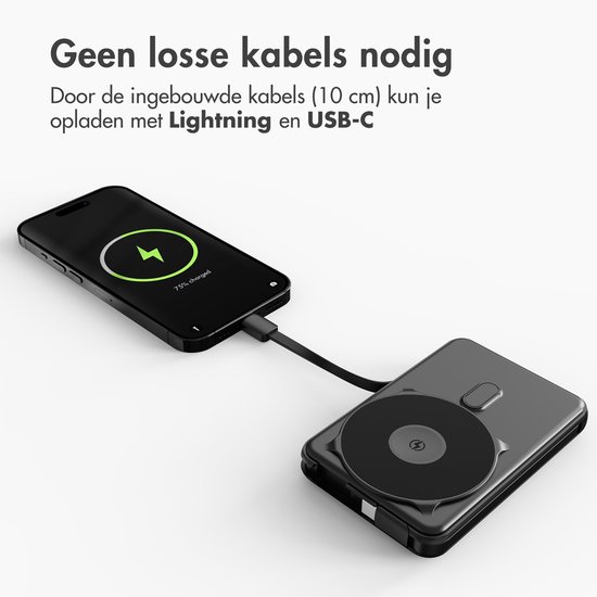 imoshion® Powerbank 10000 mAh met geïntegreerde kabels - Geschikt voor MagSafe - Snellader - USB C - LED-Display - Magnetische Powerbanks - Noodpakket
