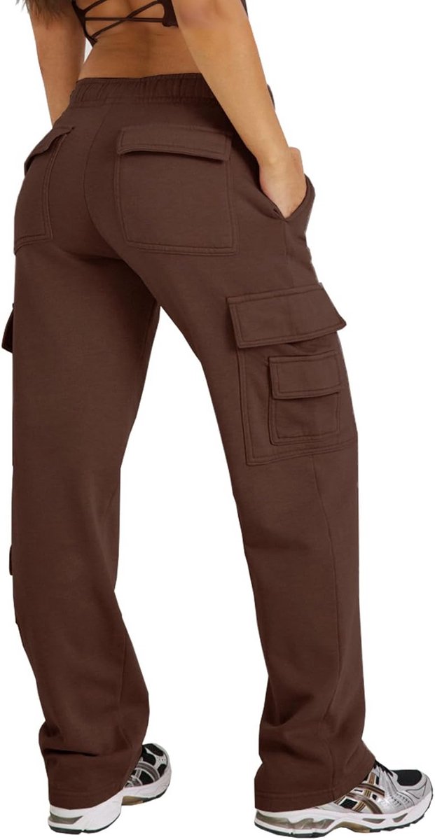 Wijde Pijp Joggingbroek Dames Hoge Taille Baggy Cargo Broek met Zakken