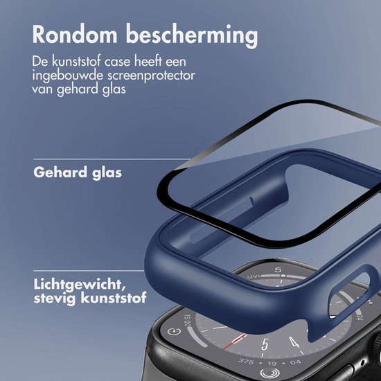Screen protector - Geschikt voor Apple Watch 7 / 8 / 9 - 45 mm - Full Cover Hard Case / Beschermend Hoesje - Donkerblauw