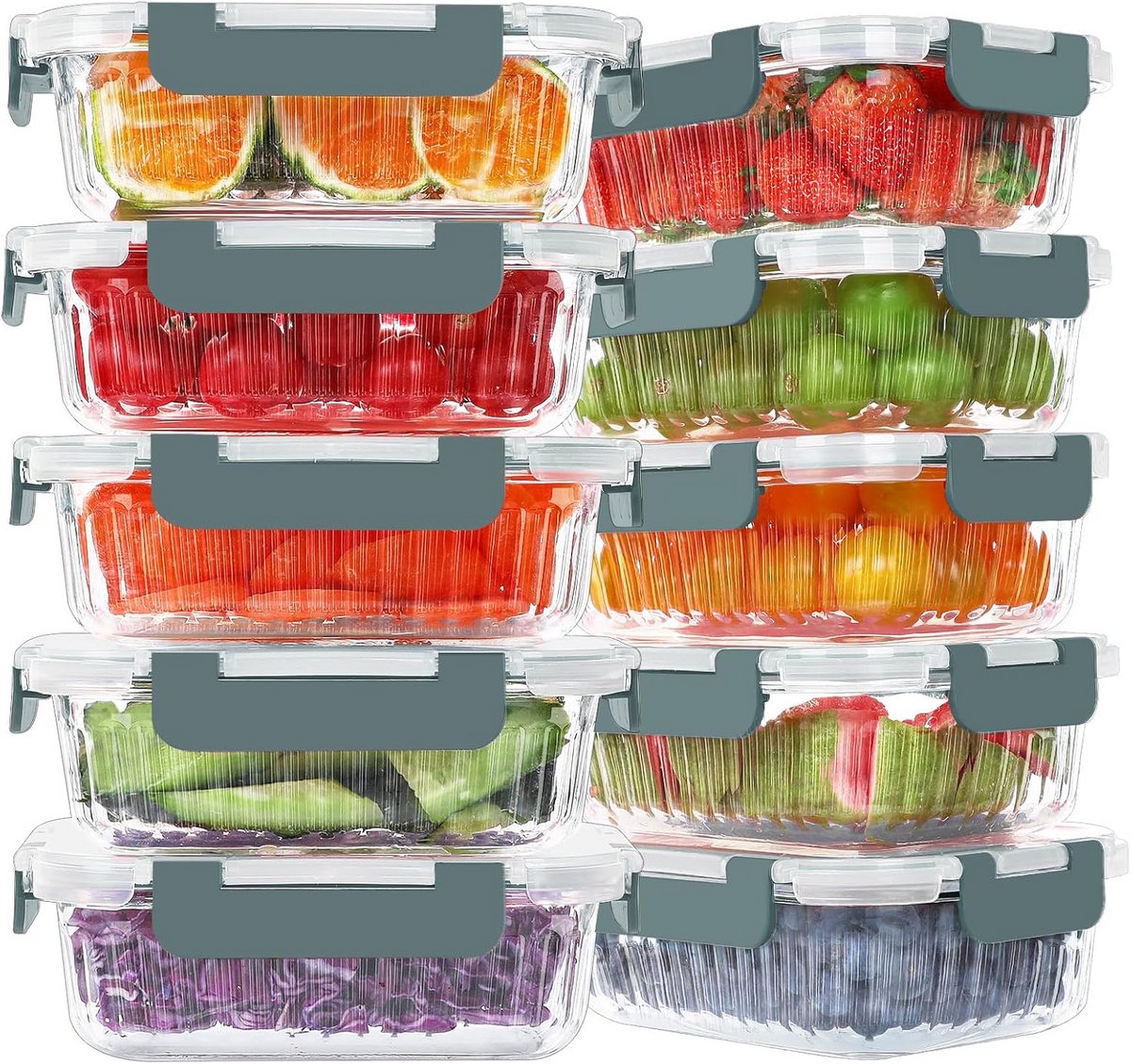 Glazen Maaltijdbereidingscontainers - 22oz - Set van 10 - BPA-vrij - Luchtdicht - Geschikt voor Magnetron, Oven en Vriezer