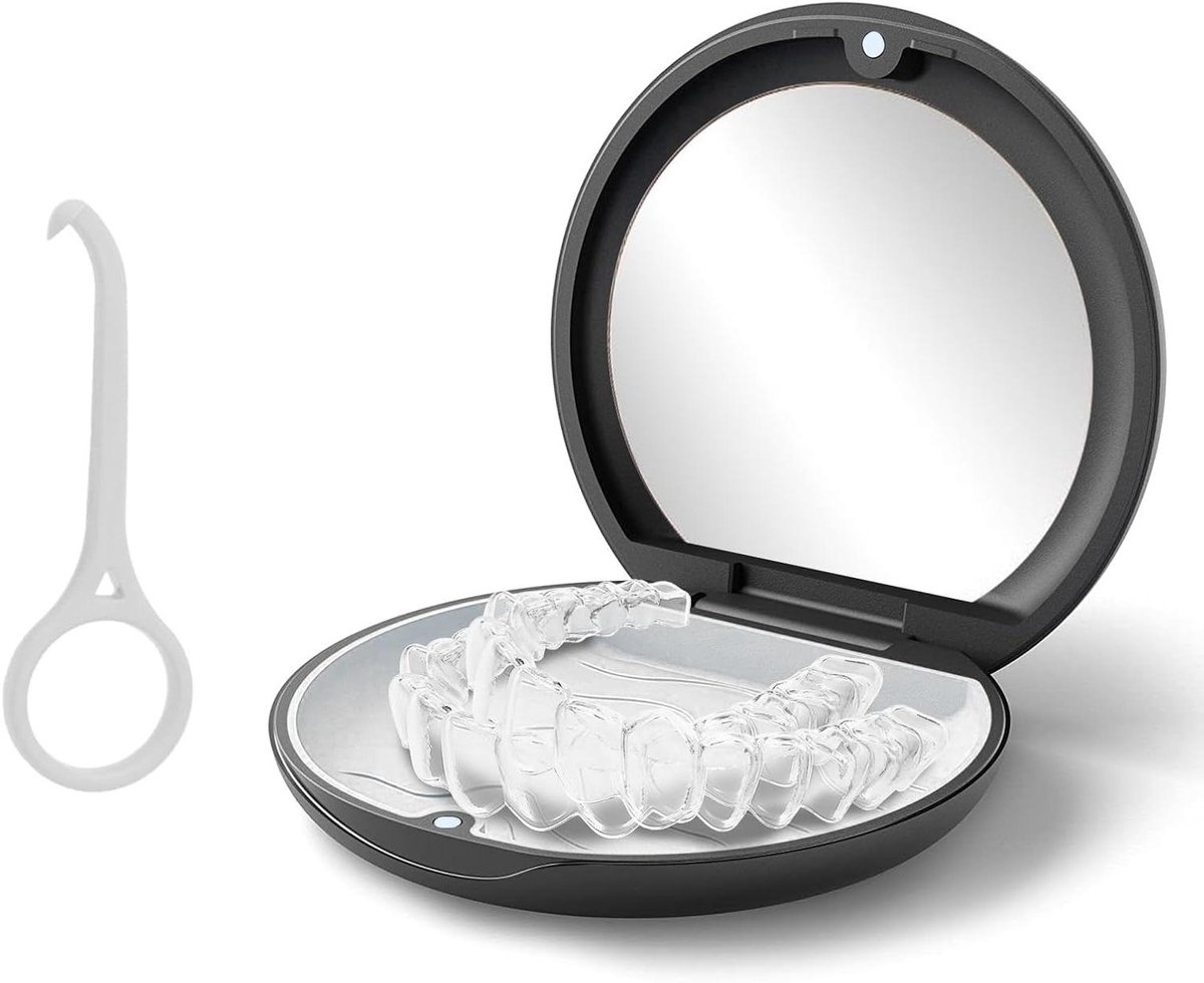 VVGoods - Draagbare Kunstgebit Box met Spiegel en Verwijderingshulpmiddel - Zwart Imagine Orthodontische Tandheelkundige Retainer Box