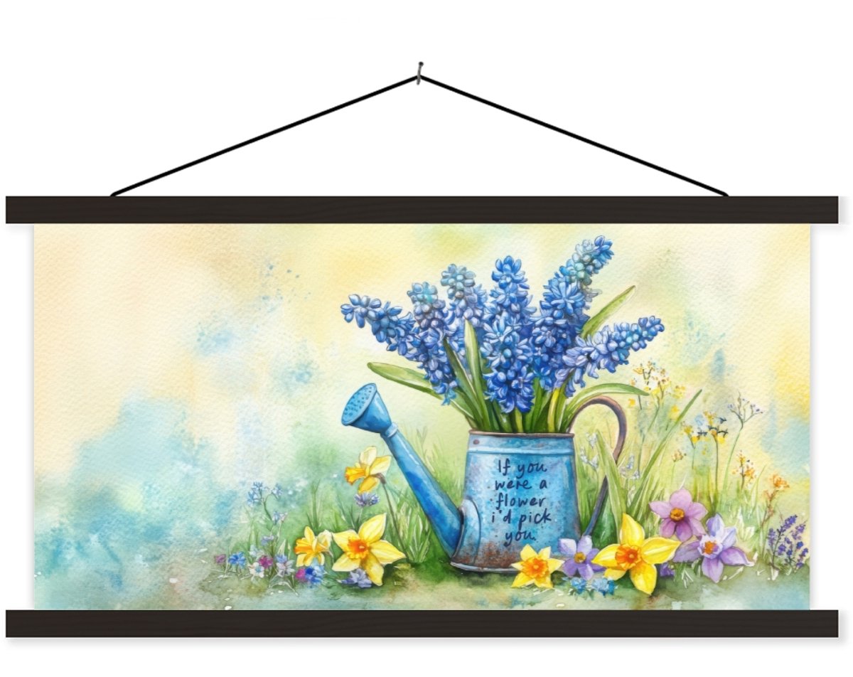 Posterhanger incl. Poster 60x30 cm - Schoolplaat - Lavendelbloemen - Quote - Gieter - Text