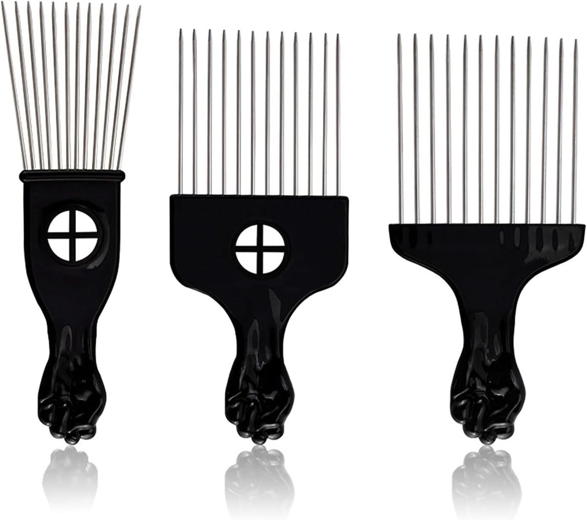 VVGoods - Set van 3 metalen afrokammen voor professionele haarkappersstyling