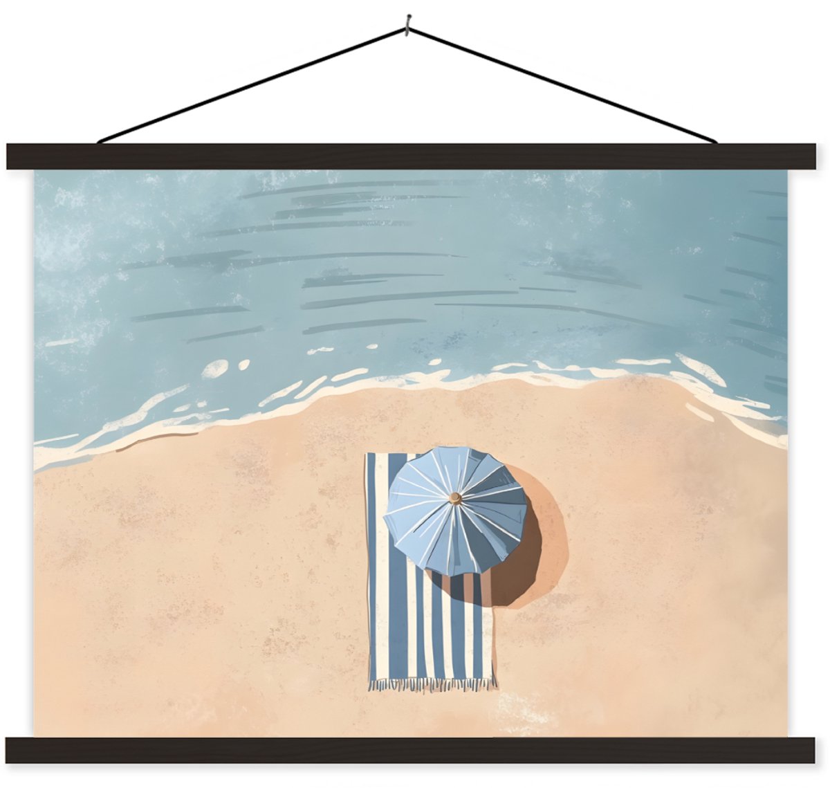 Posterhanger incl. Poster 40x30 cm - Schoolplaat - Strandlaken - Strepen - Parasol - Stran