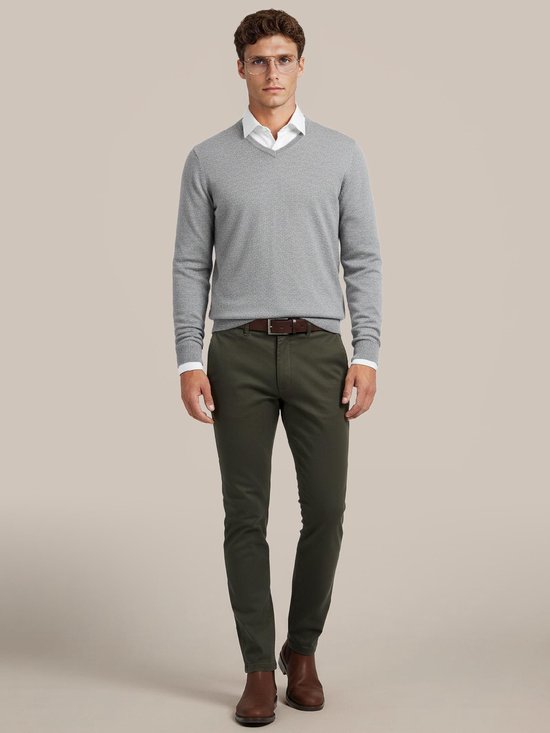 Steppin' Out Pull Col V Laine Mérinos Grijs Moyen - Taille S - Homme - Pulls