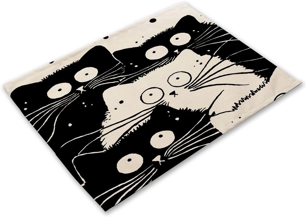 Set van 4 Placemats met Schattige Kattenprint - Tafelbeschermers voor Eetkamer en Keuken