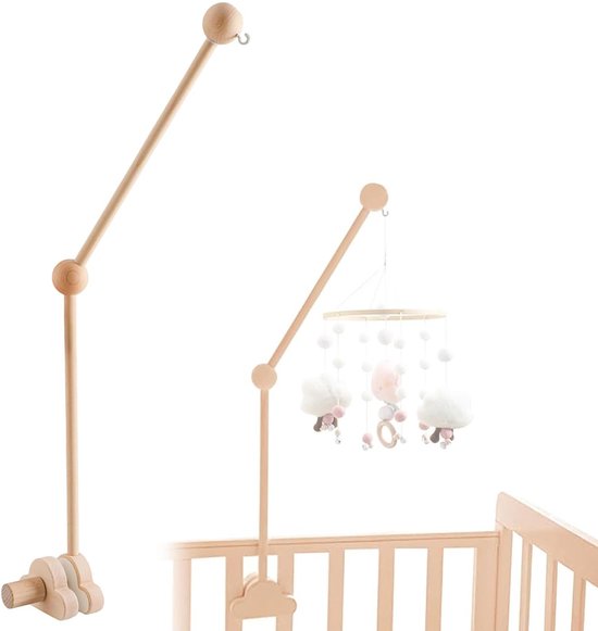 Houten baby mobiel houder met wolkdesign – Verstelbare en afneembare baby mobiel arm – Veilig, duurzaam en stijlvol – Perfect voor babykamerdecoratie en wieg