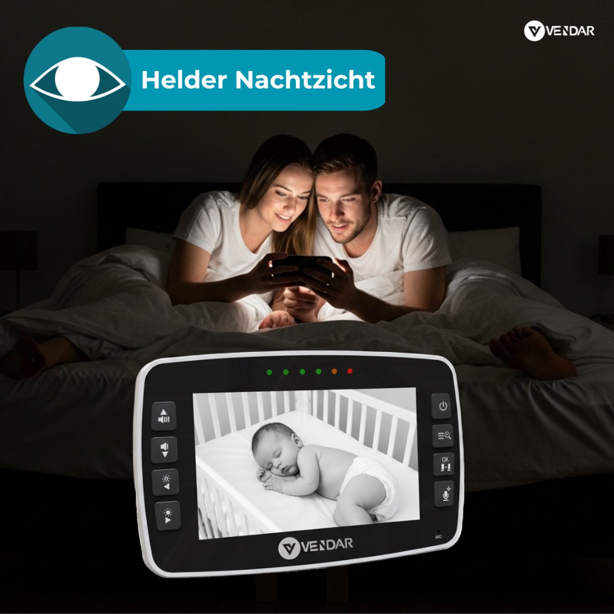 Vendar® Babyfoon PRO - Babyfoon met camera - Nachtzicht & Zoom - Op afstand bestuurbaar - Video & Audio - ECO Mode - Baby monitor 4.3 Inch – foto 4