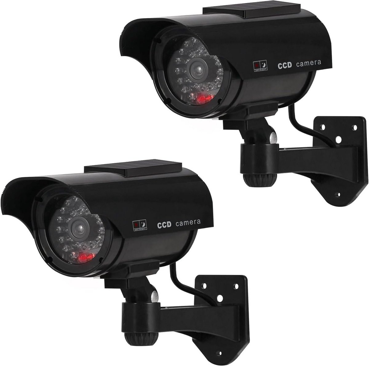 2x Dummy Beveiligingscamera op Zonne-energie met Knipperende LED, Zwart