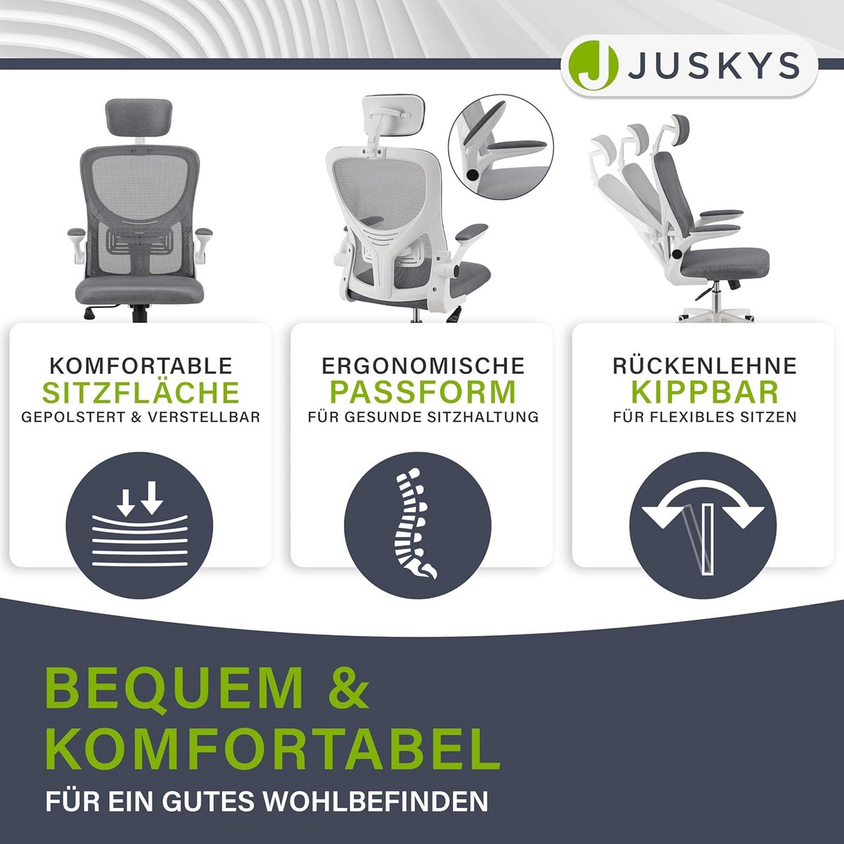 Ergonomische Bureaustoel met Wielen en Armleuningen - Verstelbaar en Draaibaar - Grijs thumbnail 4
