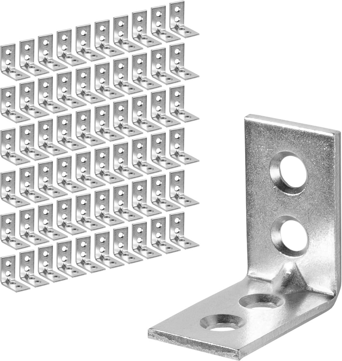 Hoekplankbeugels Roestvrij Staal 90 graden - 1" x 1" inch - Pack van 60 - Steun voor Wandplanken en Meubels