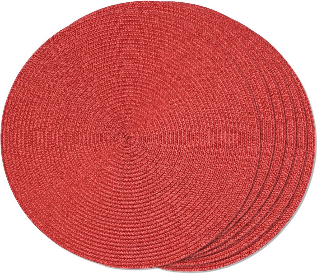 Ronde Gevlochten Tafellakens Set van 6 - Wasbare en Antislip Placemats 38cm (Rood)