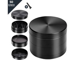 Maomi™ Premium Grinder ZWART 50MM - RVS - Crusher - Kruiden vermaler - Grinder - Metaal - 4 Lagen - met Schepje - Vermaler
