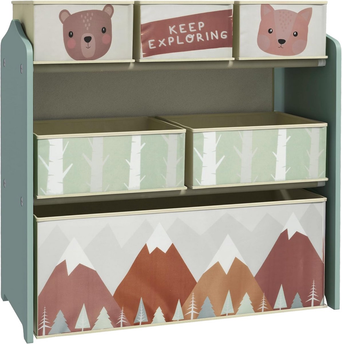 Opbergkast voor Kinderen met 6 Afneembare Dozen - Speelgoedorganizer, Groen Design