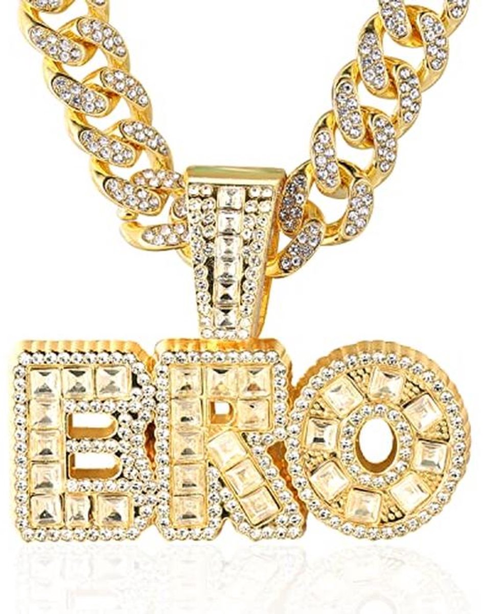 Gouden Ketting voor Mannen - 18K Echt Goud Verguld met Iced Out Hangerketting en Cuban Link 45cm-50cm