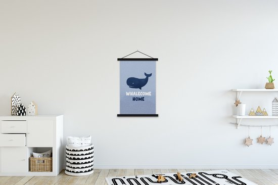 Porte-affiche avec affiche - Affiche scolaire - Proverbes - 'Whalecome home' - Baleine - Citations - 60x90 cm - Lattes noires