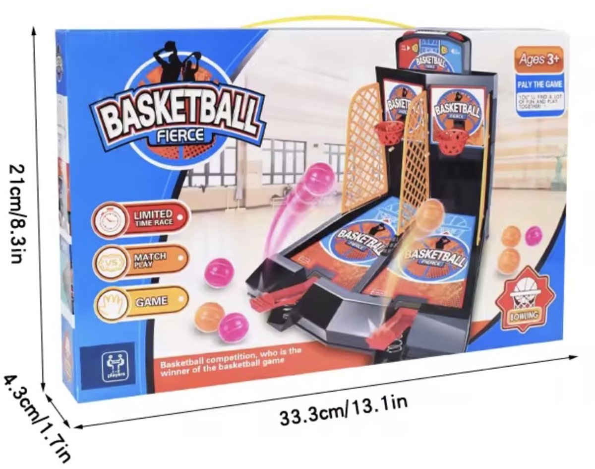 Duel Mini Basketbal - Voor 2 Spelers - Competitief - 2 Speler Basketbal Game met Schietmechanisme – Inclusief 6 Ballen - A4.3
