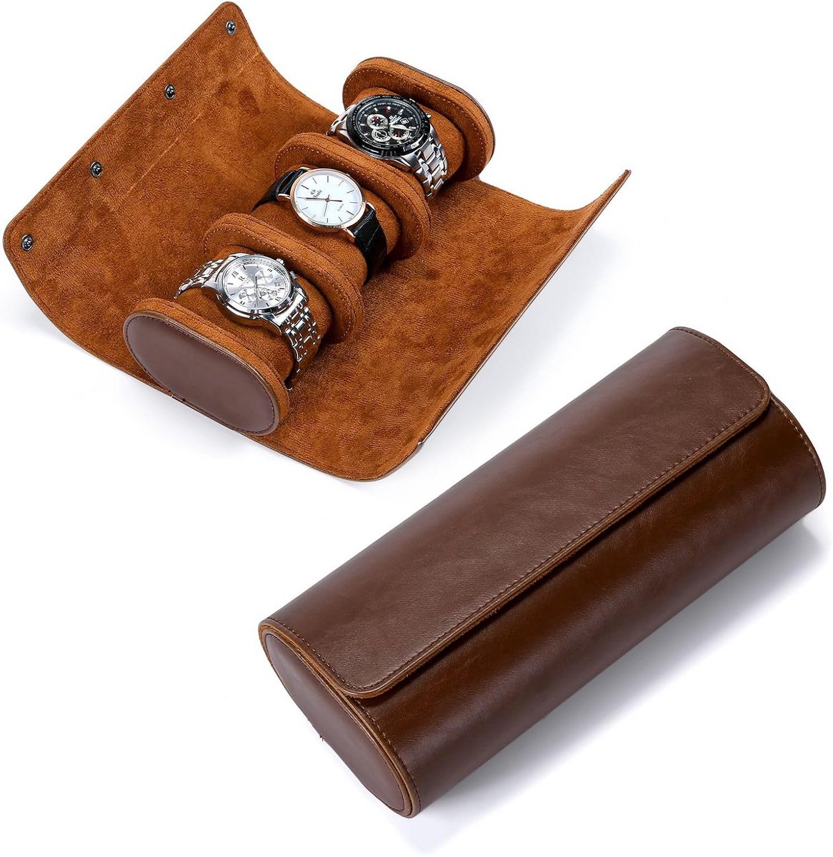 Reis Horlogedoos voor Heren - Draagbare Opbergrol voor 3 Horloges