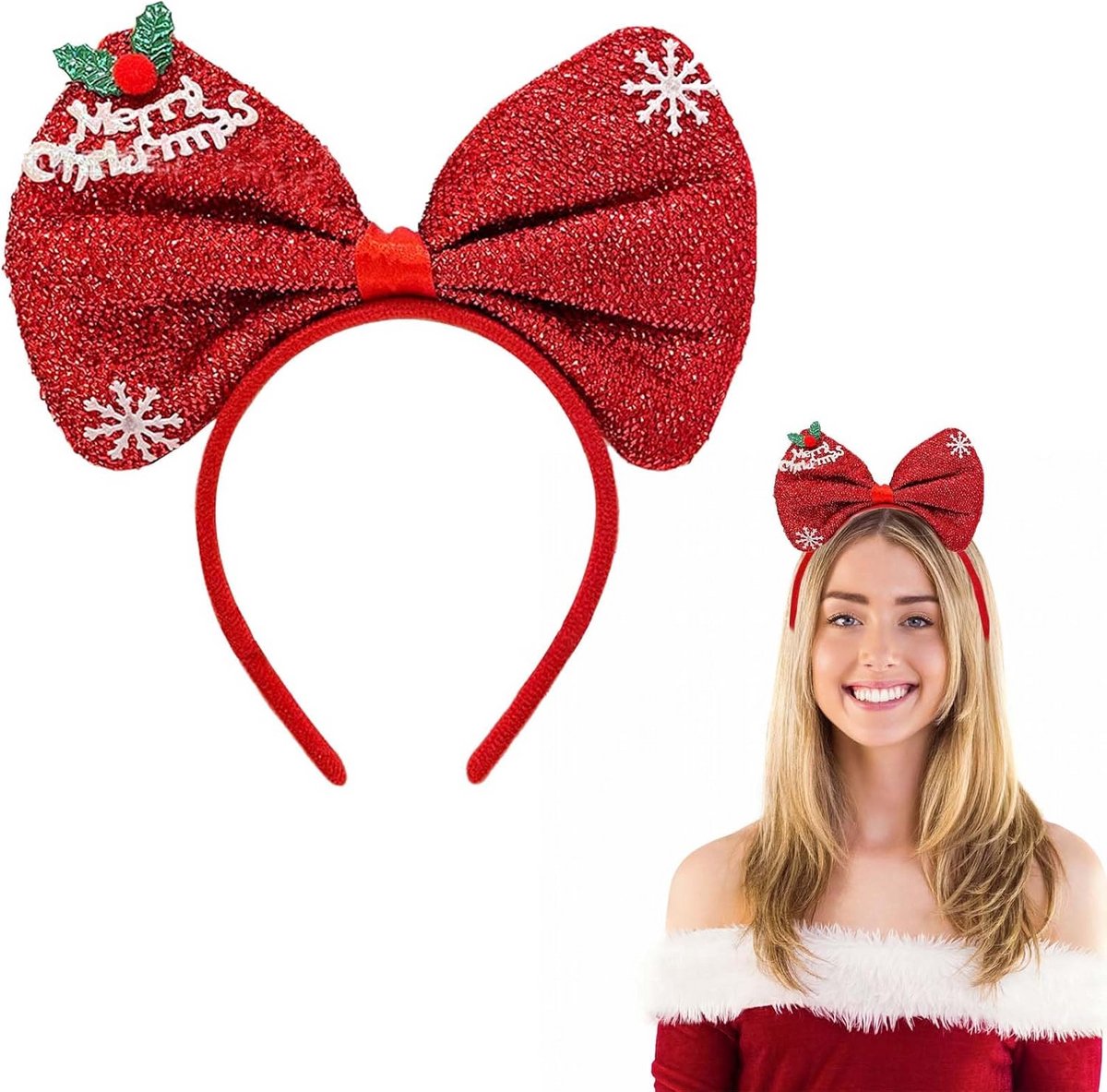 Feestelijke Kerst Haarband met Strik - Kerstaccessoire voor Volwassenen