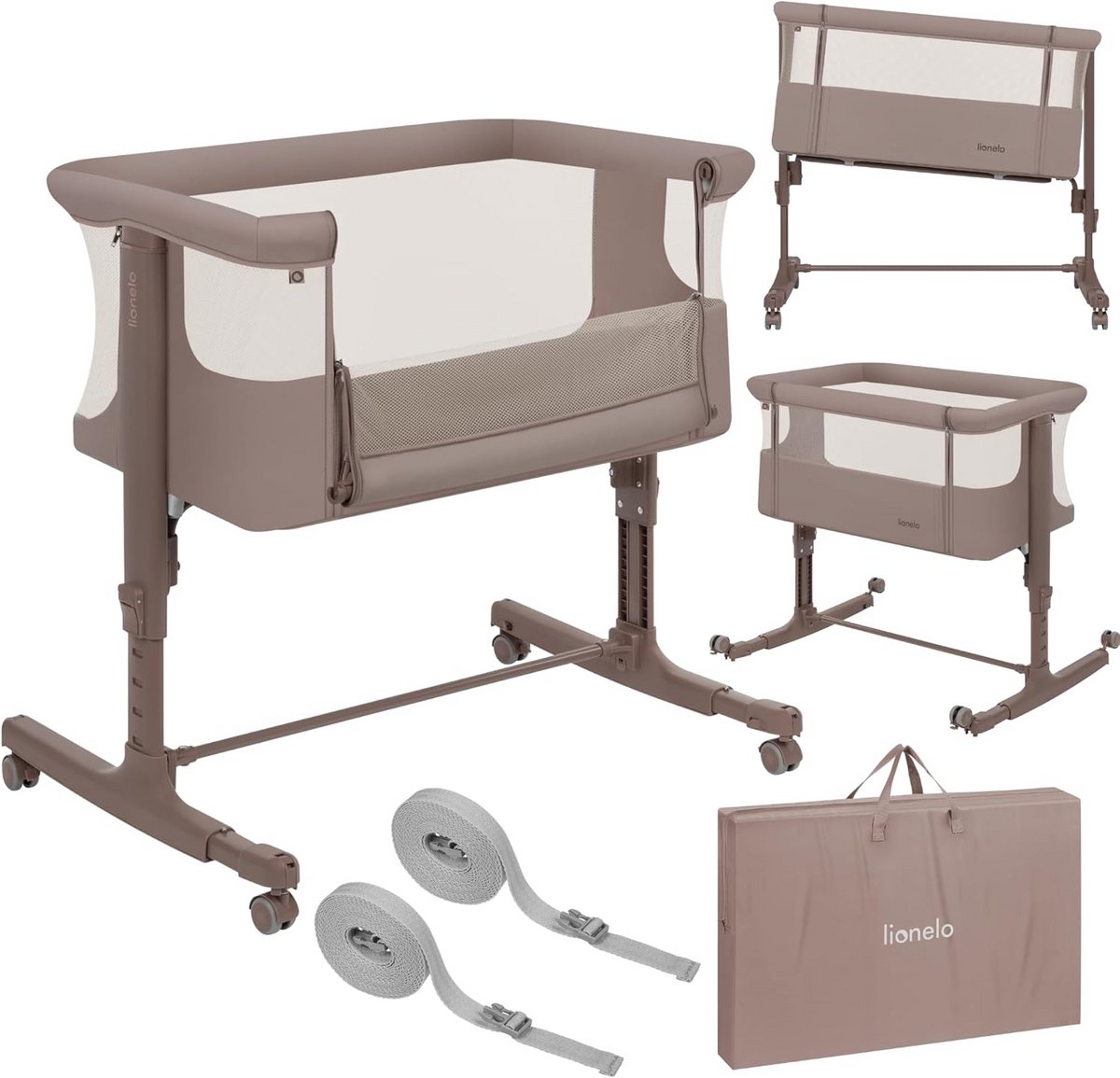 3-in-1 Bijzetbed Wieg en Babybed tot 9 kg met Hoogteverstelling en Ventilatie
