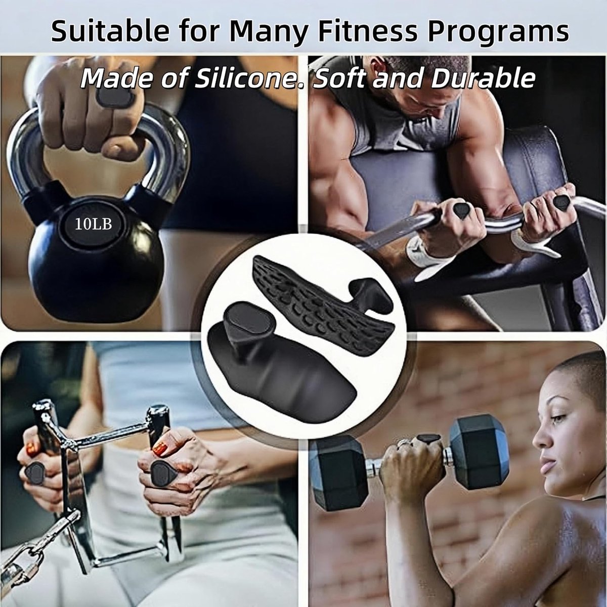 2 paar antislip rubberen gewichthefhandgrepen - Geschikt voor training in de sportschool, pull-ups, deadlifts, dumbbells en gewichtheffen - Zwart – foto 3