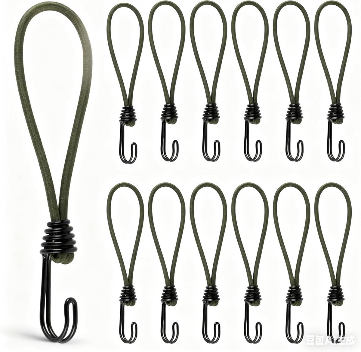 Elastische touwen met haken - 12 stuks - 16 cm - Perfect voor bevestigen van dekzeilen en gordijnen
