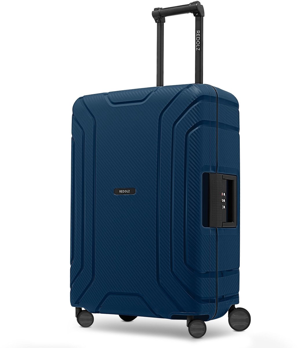 Redolz Essentials 15 4-wiel trolley 65 cm met driepuntsbevestiging - Harde bagage - TSA slot - navy blue