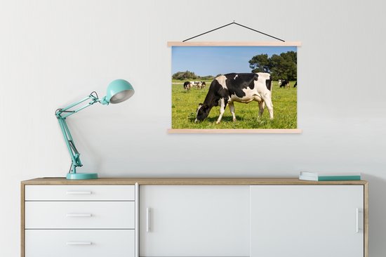 Affiche de l'école des vaches frisonnes paissant dans le champ vert lattes plates vierges 90x60 cm - Tirage photo sur affiche textielposter (décoration murale salon / chambre)