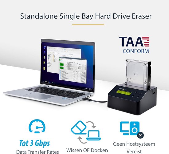 Standalone HDD/SSD Eraser met USB 3.0 - 9 Veiliginspanningsmodi en LCD-display — afbeelding 5