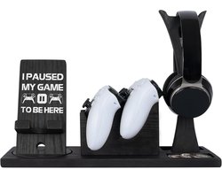 Handgemaakte controller organizer met hoofdtelefoonhouder en draaibare telefoonstandaard voor gamers