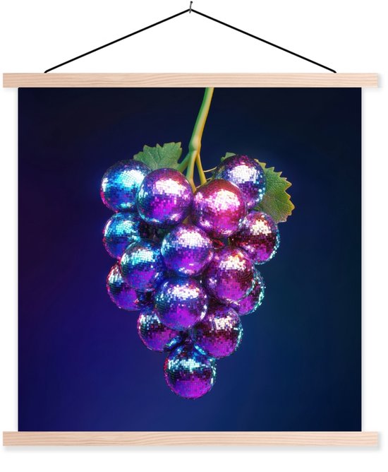 Posterhanger incl. Poster 60x60 cm - Schoolplaat - Paars - Disco - Feest - Druif - Textielposter - Blanke latten